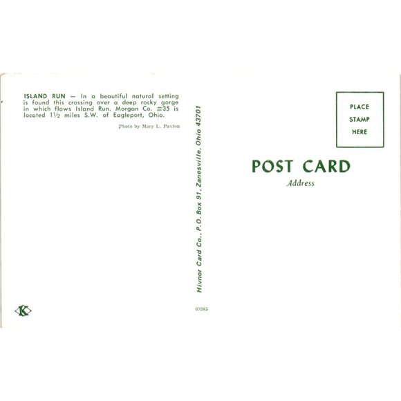 Island Run Postcard Travel Souvenir Unposted Morgan County Eagleport Ohio - Picture 2 of 2